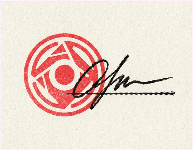 A red attestation stamp with a signature
